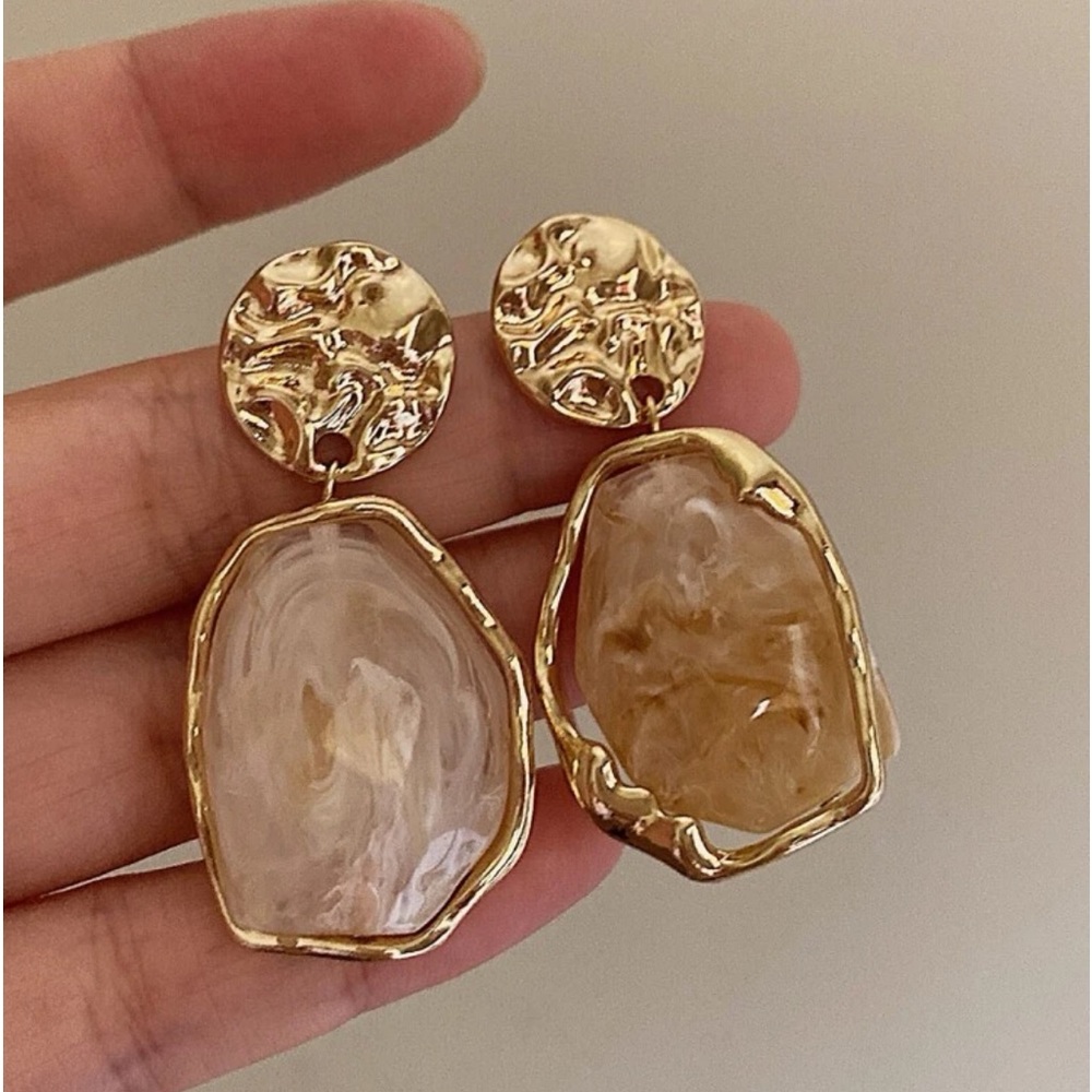 Stunning Textured Metallic Geometric Drop Earrings-NWOT